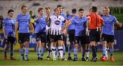 28 September 2018; John Mountney of Dundalk and UCD players appeal to referee Robert Hennessy during the Irish Daily Mail FAI Cup Semi-Final match between Dundalk and UCD at Oriel Park in Dundalk, Co Louth. Photo by Stephen McCarthy/Sportsfile