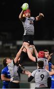 28 September 2018; Morgan Morris of Ospreys wins possession in a lineout during the Celtic Cup Round 4 match between Leinster A and Ospreys at Energia Park in Donnybrook, Dublin. Photo by Matt Browne/Sportsfile