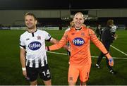 28 September 2018; Dane Massey, left, and Gary Rogers of Dundalk following the Irish Daily Mail FAI Cup Semi-Final match between Dundalk and UCD at Oriel Park in Dundalk, Co Louth. Photo by Stephen McCarthy/Sportsfile
