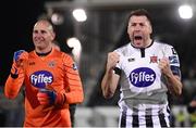 28 September 2018; Brian Gartland, right, and Gary Rogers of Dundalk celebrate following the Irish Daily Mail FAI Cup Semi-Final match between Dundalk and UCD at Oriel Park in Dundalk, Co Louth. Photo by Stephen McCarthy/Sportsfile