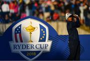 29 September 2018; Tiger Woods of USA takes his tee shot on the 2nd during his Fourball Match against Francesco Molinari and Tommy Fleetwood of Europe during the Ryder Cup 2018 Matches at Le Golf National in Paris, France. Photo by Ramsey Cardy/Sportsfile