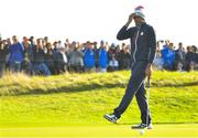 29 September 2018; Tony Finau of USA reacts after missing a putt on the 8th green during his Fourball Match against Sergio García and Rory McIlroy of Europe during the Ryder Cup 2018 Matches at Le Golf National in Paris, France. Photo by Ramsey Cardy/Sportsfile