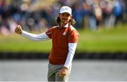 29 September 2018; Tommy Fleetwood of Europe celebrates after winning his Fourball Match against Tiger Woods and Patrick Reed of USA during the Ryder Cup 2018 Matches at Le Golf National in Paris, France. Photo by Ramsey Cardy/Sportsfile