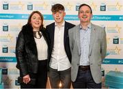 29 September 2018; Colm Moriarty of Annascaul, Kerry, with parents Trish and Paudie on their arrival at the 2018 Electric Ireland Minor Star Awards. The Hurling/Football Team of the Year was selected by an expert panel of GAA legends including Ollie Canning, Sean Cavanagh, Michael Fennelly and Daniel Goulding. Sponsors of the GAA Minor Championships, Electric Ireland today recognised the talent and dedication of 15 Minor football players, and 15 Minor hurling players at the second annual Electric Ireland Minor Star Awards at Croke Park. #GAAThisIsMajor Photo by Stephen McCarthy/Sportsfile