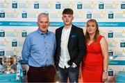 29 September 2018; Conor Whelan of CJ Kickhams, Tipperary, with his father Maurice and mother Ber on their arrival at the 2018 Electric Ireland Minor Star Awards. The Hurling/Football Team of the Year was selected by an expert panel of GAA legends including Ollie Canning, Sean Cavanagh, Michael Fennelly and Daniel Goulding. Sponsors of the GAA Minor Championships, Electric Ireland today recognised the talent and dedication of 15 Minor football players, and 15 Minor hurling players at the second annual Electric Ireland Minor Star Awards at Croke Park. #GAAThisIsMajor Photo by Stephen McCarthy/Sportsfile