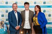 29 September 2018; Tony Gill of Corofin, Galway, with father Noel and mother Adrienne on their arrival at the 2018 Electric Ireland Minor Star Awards. The Hurling/Football Team of the Year was selected by an expert panel of GAA legends including Ollie Canning, Sean Cavanagh, Michael Fennelly and Daniel Goulding. Sponsors of the GAA Minor Championships, Electric Ireland today recognised the talent and dedication of 15 Minor football players, and 15 Minor hurling players at the second annual Electric Ireland Minor Star Awards at Croke Park. #GAAThisIsMajor Photo by Stephen McCarthy/Sportsfile