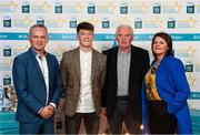 29 September 2018; Tony Gill of Corofin, Galway, with father Noel, mother Adrienne and Frank Morris on their arrival at the 2018 Electric Ireland Minor Star Awards. The Hurling/Football Team of the Year was selected by an expert panel of GAA legends including Ollie Canning, Sean Cavanagh, Michael Fennelly and Daniel Goulding. Sponsors of the GAA Minor Championships, Electric Ireland today recognised the talent and dedication of 15 Minor football players, and 15 Minor hurling players at the second annual Electric Ireland Minor Star Awards at Croke Park. #GAAThisIsMajor Photo by Stephen McCarthy/Sportsfile