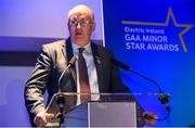 29 September 2018; Uachtarán Chumann Lúthcleas Gael John Horan speaking during the 2018 Electric Ireland Minor Star Awards. The Hurling and Football Team of the Year was selected by an expert panel of GAA legends including Ollie Canning, Sean Cavanagh, Michael Fennelly and Daniel Goulding. Sponsors of the GAA Minor Championships, Electric Ireland today recognised the talent and dedication of 15 Minor football players, and 15 Minor hurling players at the second annual Electric Ireland Minor Star Awards at Croke Park. #GAAThisIsMajor Photo by Sam Barnes/Sportsfile