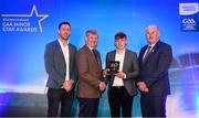 29 September 2018; Darragh Maher of St. Lachtain’s, Kilkenny, is presented with his Hurling Team of the Year Award by Pat O’Doherty, ESB Chief Executive, alongside Former Kilkenny hurler and Electric Ireland Minor Star Awards judge Michael Fennelly, left, and Uachtarán Chumann Lúthcleas Gael John Horan. The Hurling and Football Team of the Year was selected by an expert panel of GAA legends including Ollie Canning, Sean Cavanagh, Michael Fennelly and Daniel Goulding. Sponsors of the GAA Minor Championships, Electric Ireland today recognised the talent and dedication of 15 Minor football players, and 15 Minor hurling players at the second annual Electric Ireland Minor Star Awards at Croke Park. #GAAThisIsMajor Photo by Sam Barnes/Sportsfile