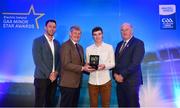 29 September 2018; Donal O’Shea of Salthill/Knocknacarra, Galway, is presented with his Hurling Team of the Year Award by Pat O’Doherty, ESB Chief Executive, alongside Former Kilkenny hurler and Electric Ireland Minor Star Awards judge Michael Fennelly, left, and Uachtarán Chumann Lúthcleas Gael John Horan. The Hurling and Football Team of the Year was selected by an expert panel of GAA legends including Ollie Canning, Sean Cavanagh, Michael Fennelly and Daniel Goulding. Sponsors of the GAA Minor Championships, Electric Ireland today recognised the talent and dedication of 15 Minor football players, and 15 Minor hurling players at the second annual Electric Ireland Minor Star Awards at Croke Park. #GAAThisIsMajor Photo by Sam Barnes/Sportsfile