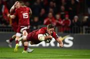 29 September 2018; Dan Goggin of Munster goes over to score his side's first try during the Guinness PRO14 Round 5 match between Munster and Ulster at Thomond Park in Limerick. Photo by Matt Browne/Sportsfile