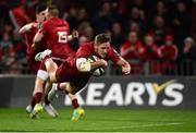 29 September 2018; Dan Goggin of Munster goes over to score his side's first try during the Guinness PRO14 Round 5 match between Munster and Ulster at Thomond Park in Limerick. Photo by Matt Browne/Sportsfile