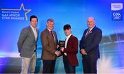 29 September 2018; Owen Fitzgerald of Gneeveguilla, Kerry, is presented with his Football Team of the Year Award by Pat O’Doherty, ESB Chief Executive, alongside Former Tyrone footballer and Electric Ireland Minor Star Awards judge Sean Cavanagh, left, and Uachtarán Chumann Lúthcleas Gael John Horan. The Hurling and Football Team of the Year was selected by an expert panel of GAA legends including Ollie Canning, Sean Cavanagh, Michael Fennelly and Daniel Goulding. Sponsors of the GAA Minor Championships, Electric Ireland today recognised the talent and dedication of 15 Minor football players, and 15 Minor hurling players at the second annual Electric Ireland Minor Star Awards at Croke Park. #GAAThisIsMajor Photo by Sam Barnes/Sportsfile
