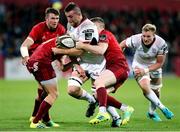 29 September 2018; Alan O'Connor of Ulster is tackled by Tommy O'Donnell, left, and Rory Scannell of Munster during the Guinness PRO14 Round 5 match between Munster and Ulster at Thomond Park in Limerick. Photo by John Dickson/Sportsfile