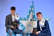 29 September 2018; Aaron Mulligan of Latton, Monaghan, left, and Ronan Grimes of Killanny, Monaghan with their Minor Football Team of the Year Awards at the 2018 Electric Ireland Minor Star Awards. The Hurling and Football Team of the Year was selected by an expert panel of GAA legends including Ollie Canning, Sean Cavanagh, Michael Fennelly and Daniel Goulding. Sponsors of the GAA Minor Championships, Electric Ireland today recognised the talent and dedication of 15 Minor football players, and 15 Minor hurling players at the second annual Electric Ireland Minor Star Awards at Croke Park. #GAAThisIsMajor Photo by Sam Barnes/Sportsfile