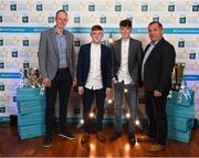 29 September 2018; Monaghan minor footballers Ronan Grimes of Killanny, second from left, and Aaron Mulligan of Latton, with David McCague, left, and manager Seamus McEnaney, right, on their arrival at the 2018 Electric Ireland Minor Star Awards. The Hurling/Football Team of the Year was selected by an expert panel of GAA legends including Ollie Canning, Sean Cavanagh, Michael Fennelly and Daniel Goulding. Sponsors of the GAA Minor Championships, Electric Ireland today recognised the talent and dedication of 15 Minor football players, and 15 Minor hurling players at the second annual Electric Ireland Minor Star Awards at Croke Park. #GAAThisIsMajor Photo by Stephen McCarthy/Sportsfile