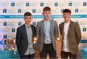 29 September 2018; Galway footballers, from left, Matthew Cooley of Corofin, Conor Raftery of Northern Gaels, and Tony Gill of Corofin, on their arrival at the 2018 Electric Ireland Minor Star Awards. The Hurling/Football Team of the Year was selected by an expert panel of GAA legends including Ollie Canning, Sean Cavanagh, Michael Fennelly and Daniel Goulding. Sponsors of the GAA Minor Championships, Electric Ireland today recognised the talent and dedication of 15 Minor football players, and 15 Minor hurling players at the second annual Electric Ireland Minor Star Awards at Croke Park. #GAAThisIsMajor Photo by Stephen McCarthy/Sportsfile