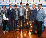 29 September 2018; Galway footballers, from left, Matthew Cooley of Corofin, Conor Raftery of Northern Gaels, and Tony Gill of Corofin, with Mary Judge, Cosmas Gilmore, Michéal Geraghty and Seamus O'Grady on their arrival at the 2018 Electric Ireland Minor Star Awards. The Hurling/Football Team of the Year was selected by an expert panel of GAA legends including Ollie Canning, Sean Cavanagh, Michael Fennelly and Daniel Goulding. Sponsors of the GAA Minor Championships, Electric Ireland today recognised the talent and dedication of 15 Minor football players, and 15 Minor hurling players at the second annual Electric Ireland Minor Star Awards at Croke Park. #GAAThisIsMajor Photo by Stephen McCarthy/Sportsfile