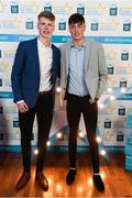 29 September 2018; Mathew Costello of Dunshaughlin, Meath, left, and Luke Mitchell of Dunshaughlin, Meath, on their arrival at the 2018 Electric Ireland Minor Star Awards. The Hurling/Football Team of the Year was selected by an expert panel of GAA legends including Ollie Canning, Sean Cavanagh, Michael Fennelly and Daniel Goulding. Sponsors of the GAA Minor Championships, Electric Ireland today recognised the talent and dedication of 15 Minor football players, and 15 Minor hurling players at the second annual Electric Ireland Minor Star Awards at Croke Park. #GAAThisIsMajor Photo by Stephen McCarthy/Sportsfile