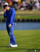 30 September 2018; Rory McIlroy of Europe reacts to a missed putt on the 15th green during his Singles Match against Justin Thomas of USA during the Ryder Cup 2018 Matches at Le Golf National in Paris, France. Photo by Ramsey Cardy/Sportsfile