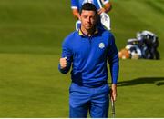30 September 2018; Rory McIlroy of Europe reacts after a putt on the 17th green during his Singles Match against Justin Thomas of USA during the Ryder Cup 2018 Matches at Le Golf National in Paris, France. Photo by Ramsey Cardy/Sportsfile