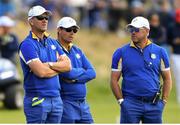 30 September 2018; Europe vice-captains, from left, Robert Karlsson, Pádraig Harrington and Lee Westwood during the Ryder Cup 2018 Matches at Le Golf National in Paris, France. Photo by Ramsey Cardy/Sportsfile
