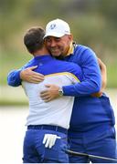 30 September 2018; Europe captain Thomas Bjørn, right, and Paul Casey of Europe on the 18th green following his Singles Match draw against Brooks Koepka of USA during the Ryder Cup 2018 Matches at Le Golf National in Paris, France. Photo by Ramsey Cardy/Sportsfile
