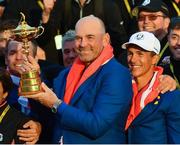 30 September 2018; Europe captain Thomas Bjørn, left and Thorbjørn Olesen Europe celebrate after winning the Ryder Cup following the Ryder Cup 2018 Matches at Le Golf National in Paris, France. Photo by Ramsey Cardy/Sportsfile