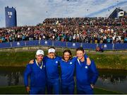 30 September 2018; Europe golfers, from left, Paul Casey, Ian Poulter, Tommy Fleetwood and Justin Rose celebrate after winning the Ryder Cup following the Ryder Cup 2018 Matches at Le Golf National in Paris, France. Photo by Ramsey Cardy/Sportsfile