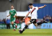 30 September 2018; Kevin Devaney of Bohemians has a shot that hit the post during the Irish Daily Mail FAI Cup Semi-Final match between Bohemians and Cork City at Dalymount Park in Dublin. Photo by Stephen McCarthy/Sportsfile