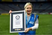 30 September 2018; Julianne McKeigue, GAA Museum, with the Guinness World Record Certificate following the Official Guinness World Record Attempt for World’s Largest Hurling Lesson at Croke Park in Dublin. The attempt, which saw 1,772 participants take to the field was made to celebrate 20 Years of the GAA Museum.  Photo by Sam Barnes/Sportsfile