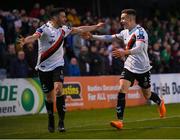 30 September 2018; Kevin Devaney, left, and Daragh Leahy of Bohemians celebrate after team-mate Dinny Corcoran, not pictured, scored their first goal during the Irish Daily Mail FAI Cup Semi-Final match between Bohemians and Cork City at Dalymount Park in Dublin. Photo by Stephen McCarthy/Sportsfile
