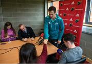 1 October 2018; Head coach Johann van Graan exchanges handshakes with reporters prior to a Munster Rugby press conference at the University of Limerick in Limerick. Photo by Diarmuid Greene/Sportsfile
