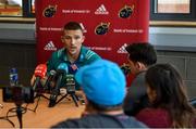 1 October 2018; Andrew Conway speaking to reporters during a Munster Rugby press conference at the University of Limerick in Limerick. Photo by Diarmuid Greene/Sportsfile