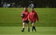 1 October 2018; Mike Sherry, left, and JJ Hanrahan arrive for Munster Rugby squad training at the University of Limerick in Limerick. Photo by Diarmuid Greene/Sportsfile
