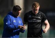 1 October 2018; Dan Leavy, right, with scrum coach John Fogarty during Leinster Rugby squad training at Energia Park in Dublin. Photo by David Fitzgerald/Sportsfile