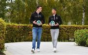 3 October 2018; Ireland and Leinster rugby stars, Rob Kearney and James Ryan, and Connacht backrower, Eoin McKeon, joined Goodbody today to announce their new partnership with Rugby Players Ireland. As part of the new partnership, Goodbody is sponsoring the ‘Goodbody Rugby Players Ireland Personal Development Bursary’, which is aiding the development and progression of 12 players’ off-field careers and academic studies. The firm will also work with Rugby Players Ireland to provide career, business development, retirement transition and financial guidance to its members. Pictured at the announcement are James Ryan, left, and Rob Kearney of Leinster and Ireland. Photo by Brendan Moran/Sportsfile