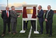 14 September 2018; Performing the official opening of the articifial pitch are, from left, Ger Malone, President of the Munster Branch of the IRFU, Cllr Mick Finn, Lord Mayor of Cork City, An Tanáiste Simon Coveney, T.D., and  Ian McIlrath, President of the IRFU, prior to the Guinness PRO14 Round 3 match between Munster and Ospreys at Irish Independent Park in Cork. Photo by Brendan Moran/Sportsfile