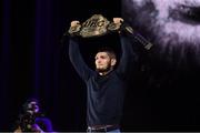 4 October 2018; Khabib Nurmagomedov during a press conference for UFC 229 at the Park Theater in Las Vegas, Nevada, United States. Photo by Stephen McCarthy/Sportsfile