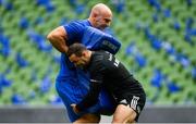 5 October 2018; Dave Kearney and contact skills coach Hugh Hogan during the Leinster Rugby captains run at the Aviva Stadium in Dublin. Photo by Ramsey Cardy/Sportsfile