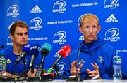 5 October 2018; Head coach Leo Cullen, right, and Rhys Ruddock during a Leinster Rugby press conference at the Aviva Stadium in Dublin. Photo by Ramsey Cardy/Sportsfile