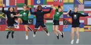 5 October 2018; Team Ireland athletes, from left, Tanya Watson, from Southampton, England, Miriam Daly from Carrick-on-Suir, Co Tipperary, Miranda Tcheutchoua from Lusk, Co Dublin, Emma Slevin from Renmore, Co Galway, and Sophie Meredith, from Newcastle West, Limerick, in the athletes village ahead of the start of the Youth Olympic Games in Buenos Aires, Argentina. Photo by Eóin Noonan/Sportsfile