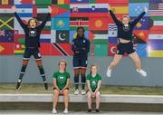 5 October 2018; Team Ireland athletes, from left, Tanya Watson, from Southampton, England, Miriam Daly from Carrick-on-Suir, Co Tipperary, Miranda Tcheutchoua from Lusk, Co Dublin, Emma Slevin from Renmore, Co Galway, and Sophie Meredith, from Newcastle West, Limerick, in the athletes village ahead of the start of the Youth Olympic Games in Buenos Aires, Argentina. Photo by Eóin Noonan/Sportsfile