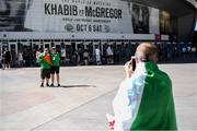 5 October 2018; Conor McGregor supporters, from left, Sean O’Driscoll and Ken O’Callaghan, have their picture taken by James McCarthy, all from Cork City, prior to the upcoming UFC 229 event featuring Khabib Nurmagomedov and Conor McGregor in Las Vegas, Nevada, United States. Photo by Stephen McCarthy/Sportsfile
