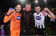 5 October 2018; Dundalk manager Stephen Kenny, centre, celebrates with Gary Rogers, left, and Michael Duffy following the SSE Airtricity League Premier Division match between Dundalk and St Patrick's Athletic at Oriel Park, Dundalk, in Louth. Photo by David Fitzgerald/Sportsfile