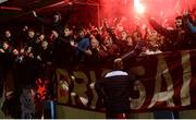 5 October 2018; Shelbourne supporters celebrate after the SSE Airtricity League Promotion / Relegation Play-off Series 1st leg match between Drogheda United and Shelbourne at United Park, Drogheda, Co. Louth. Photo by Piaras Ó Mídheach/Sportsfile