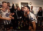 5 October 2018; Patrick Hoban of Dundalk celebrates in the changing room following the SSE Airtricity League Premier Division match between Dundalk and St Patrick's Athletic at Oriel Park in Dundalk, Co Louth. Photo by Seb Daly/Sportsfile