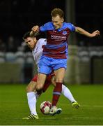 5 October 2018; Ciaran Kelly of Drogheda United in action against David O'Sullivan of Shelbourne during the SSE Airtricity League Promotion / Relegation Play-off Series 1st leg match between Drogheda United and Shelbourne at United Park, Drogheda, Co. Louth. Photo by Piaras Ó Mídheach/Sportsfile