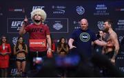 5 October 2018; Khabib Nurmagomedov weighs in, while Conor McGregor is restrained by UFC President Dana White prior to UFC 229 at T-Mobile Arena in Las Vegas, Nevada, United States. Photo by Stephen McCarthy/Sportsfile
