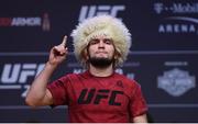5 October 2018; Khabib Nurmagomedov weighs in for UFC 229 at T-Mobile Arena in Las Vegas, Nevada, United States. Photo by Stephen McCarthy/Sportsfile